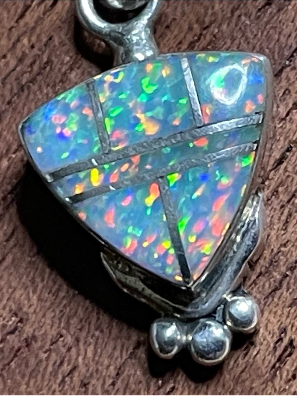 Vintage Sterling Silver Opal Inlay Necklace - Picture 2 of 8